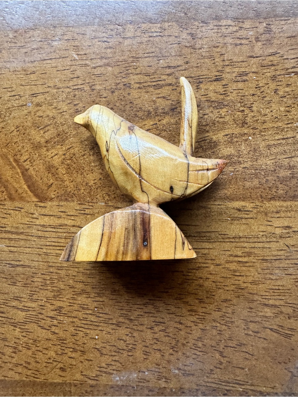 Handcarved Spalted Wooden Comfort Pocket Bird Figurine - Natural Wood